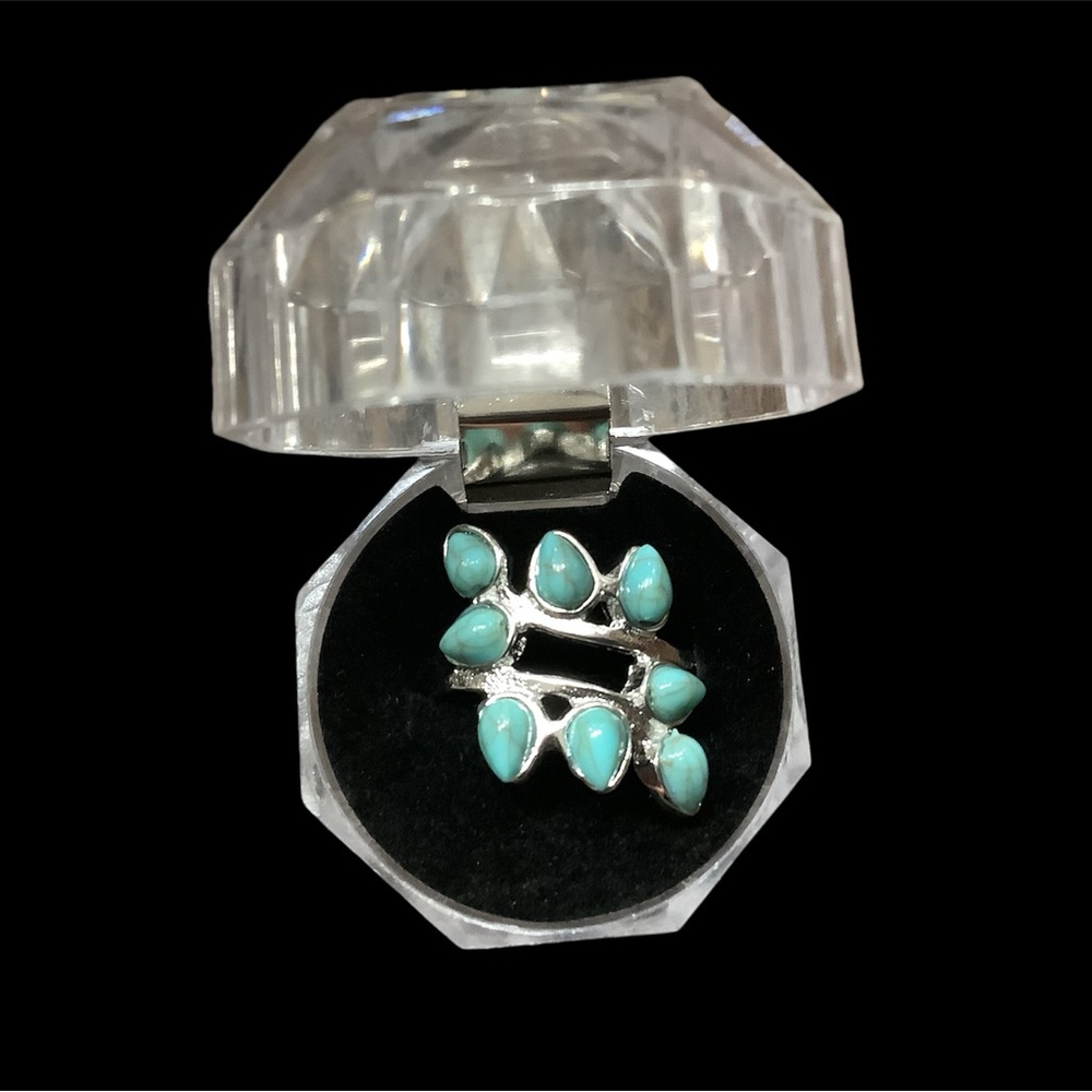 💥2/$24 or 3/$30💥 unique boho style silver and turquoise fashion ring. NWT. Sz 9 - Picture 6 of 8